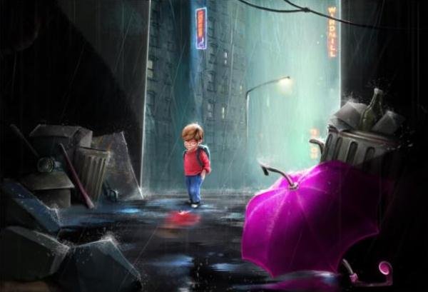 Boy umbrella Illustration artwork